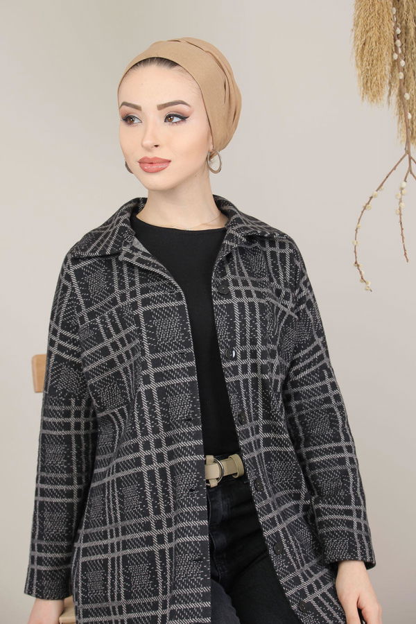 Dügmeli Ekose Ceket Gri - 8154 Gri - 8154 GRİ