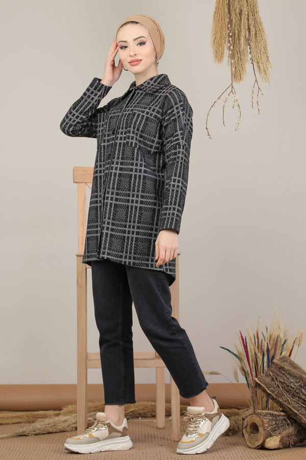 Dügmeli Ekose Ceket Gri - 8154 Gri - 8154 GRİ