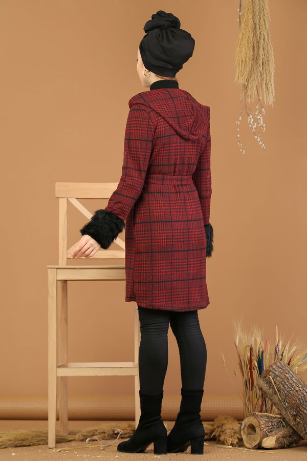 Kolları Kürklü Ceket Haki  Bordo - 5211 BORDO