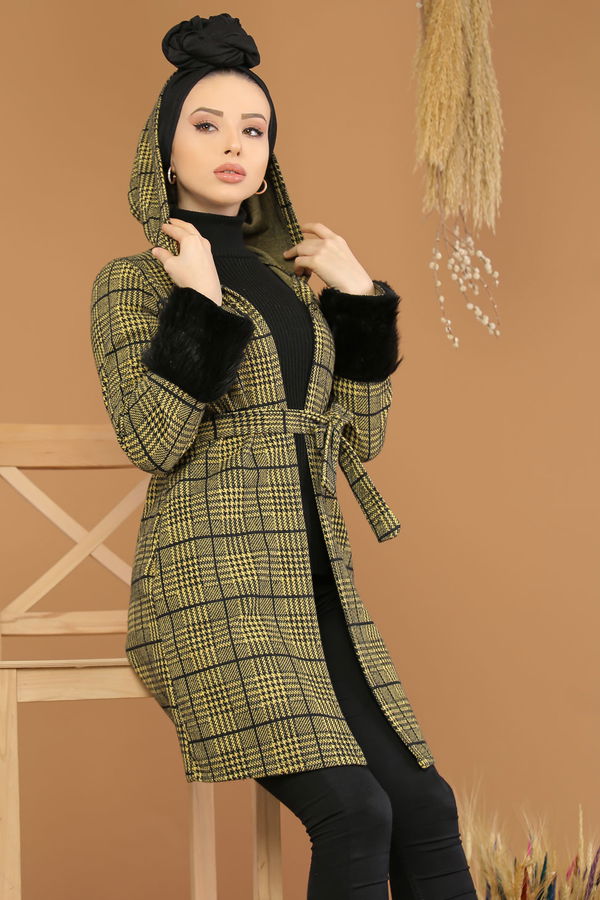 Kolları Kürklü Ceket Haki  Sarı - 5211
