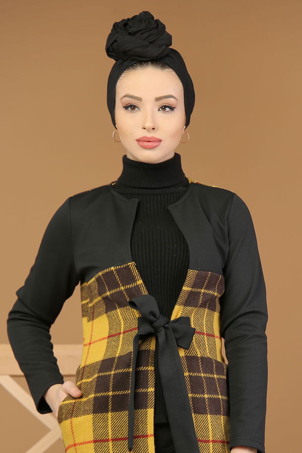 Kuşaklı Ceket Hardal - 8176 Sarı - 8176 Sarı