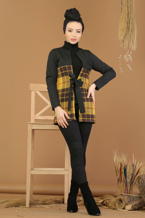 Kuşaklı Ceket Hardal - 8176 Sarı - 8176 Sarı
