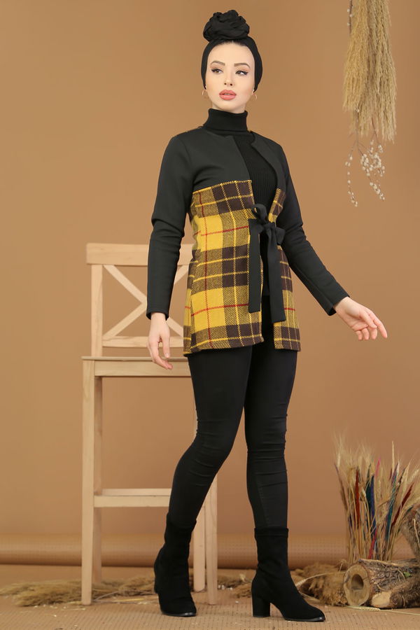 Kuşaklı Ceket Hardal - 8176 Sarı - 8176 Sarı