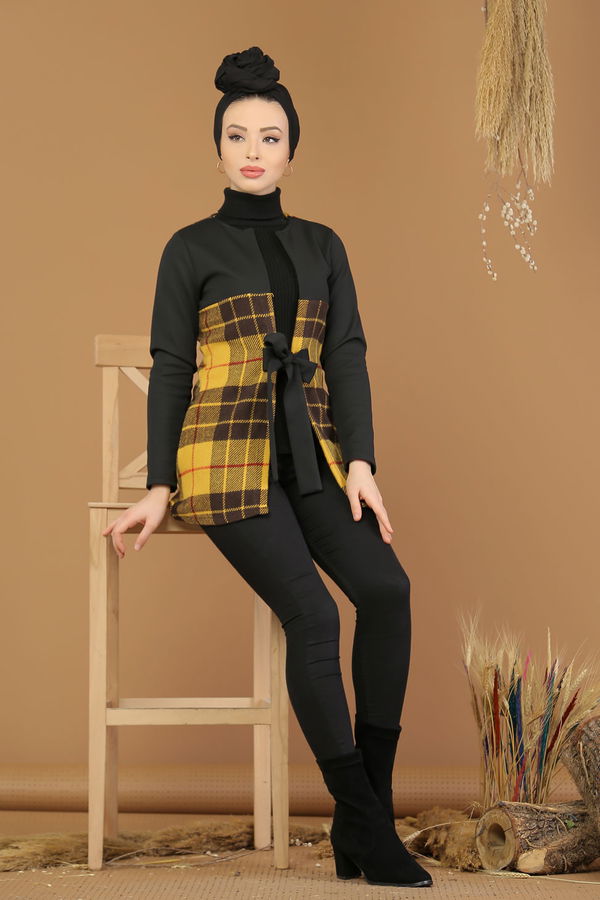 Kuşaklı Ceket Hardal - 8176 Sarı - 8176 Sarı