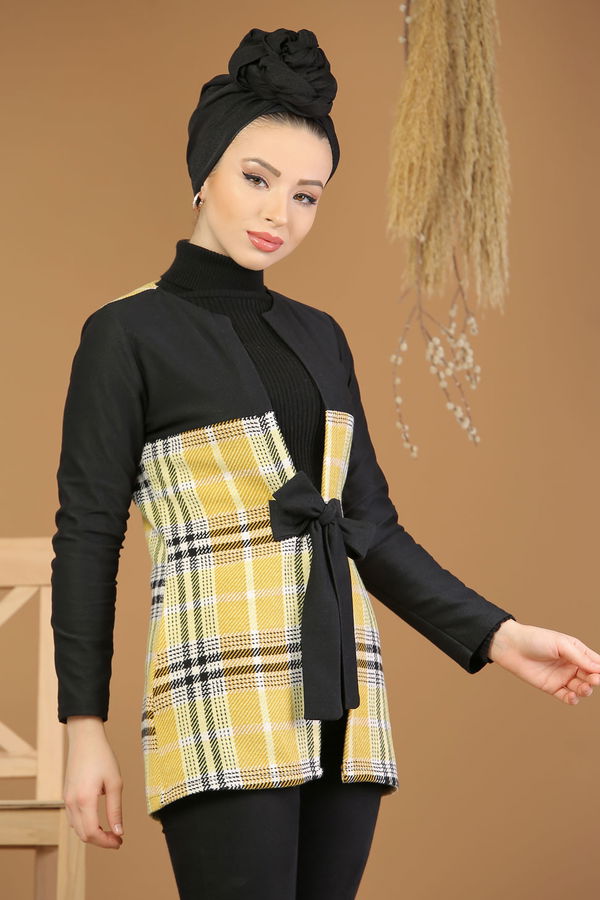 Kuşaklı Ceket Sarı - 8176 Sarı - 8176