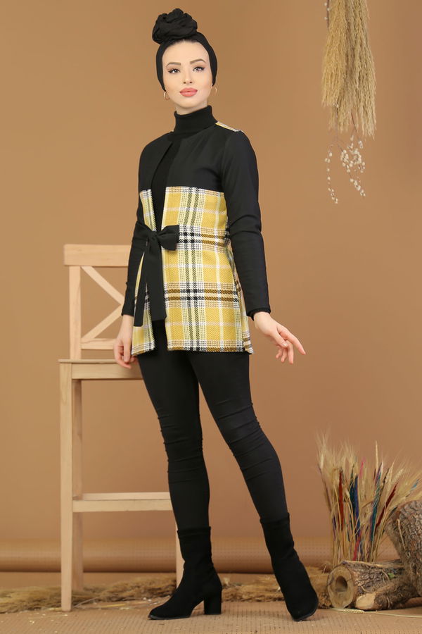 Kuşaklı Ceket Sarı - 8176 Sarı - 8176