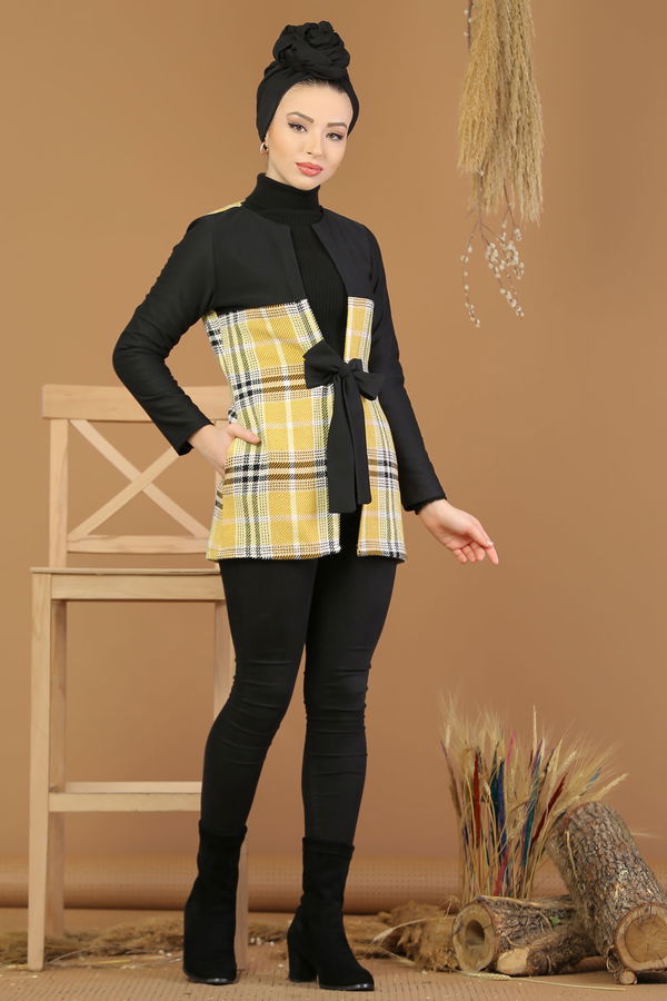 Kuşaklı Ceket Sarı - 8176 Sarı - 8176