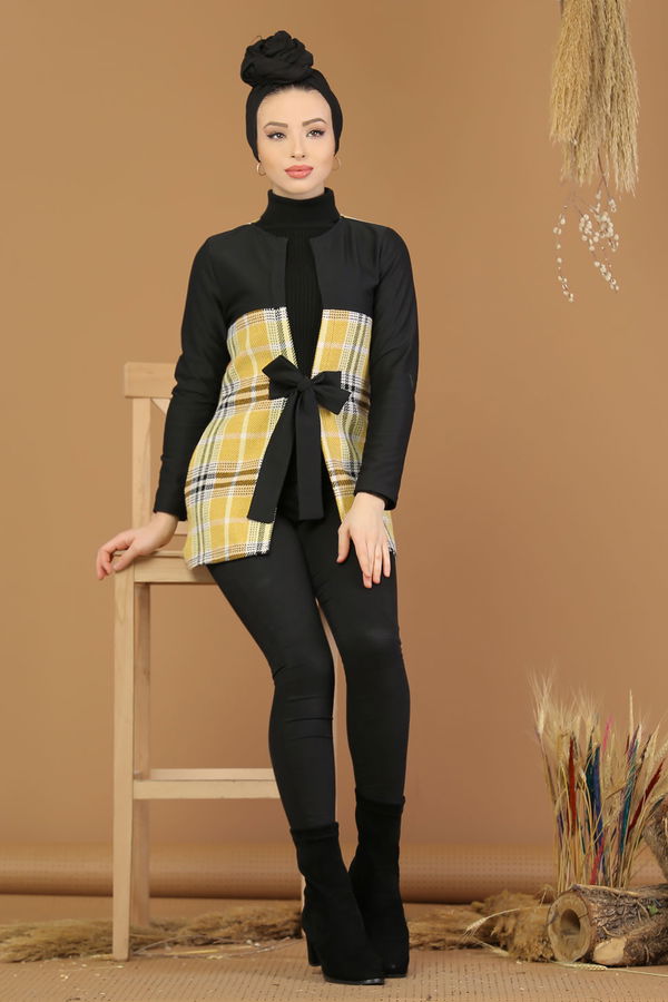Kuşaklı Ceket Sarı - 8176 Sarı - 8176