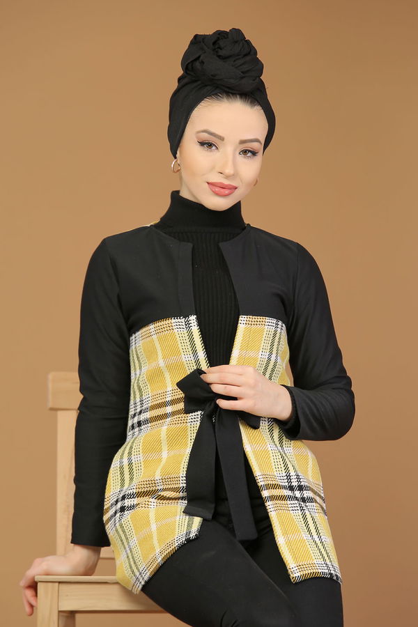 Kuşaklı Ceket Sarı - 8176 Sarı - 8176