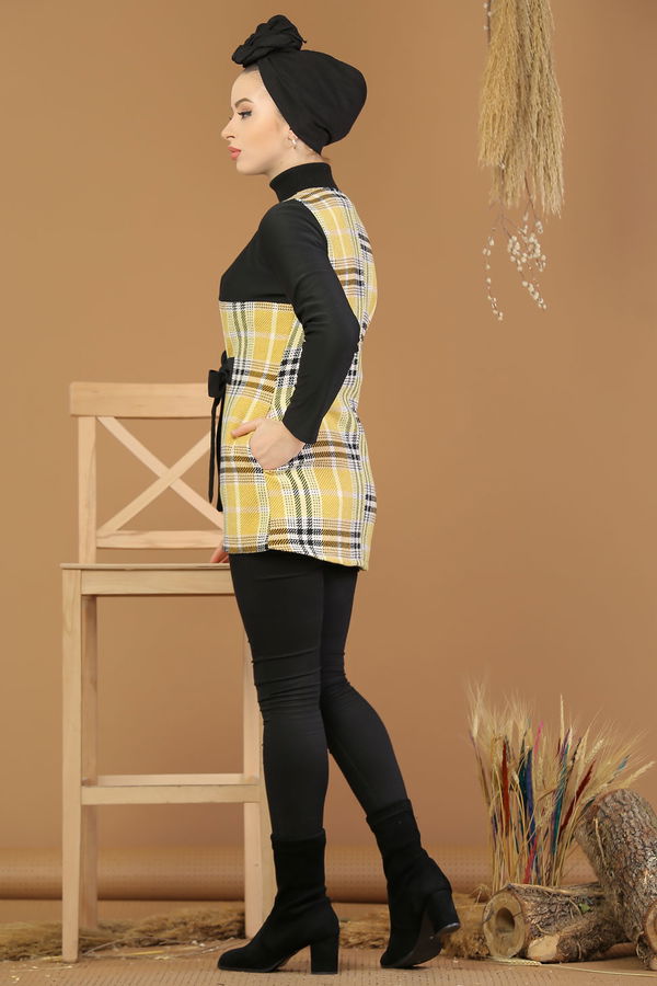 Kuşaklı Ceket Sarı - 8176 Sarı - 8176