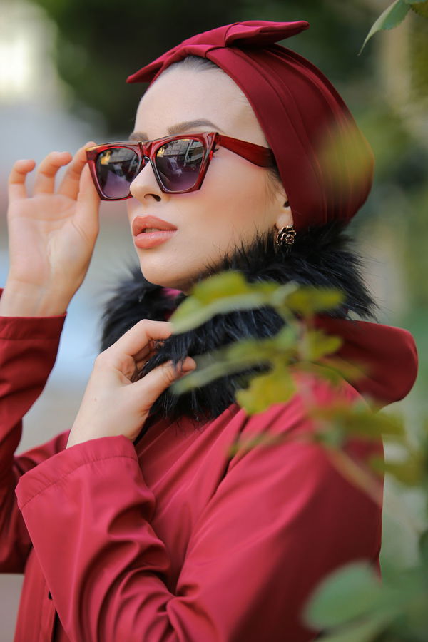 Fiyonklu Bone Siyah Bordo - 6847