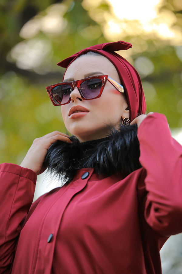 Fiyonklu Bone Siyah Bordo - 6847