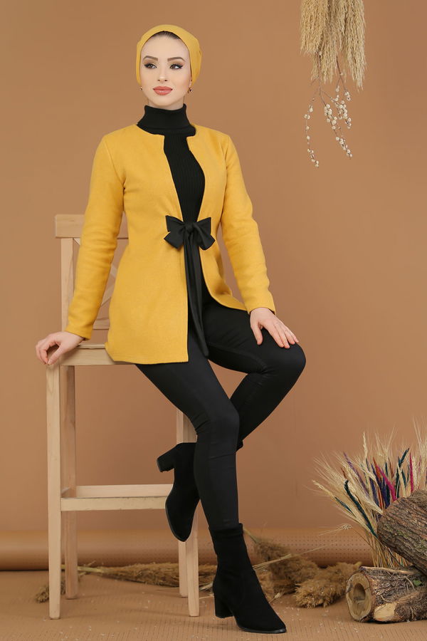 Kuşaklı Ceket Hardal - 8193 Sarı - 8193 Sarı
