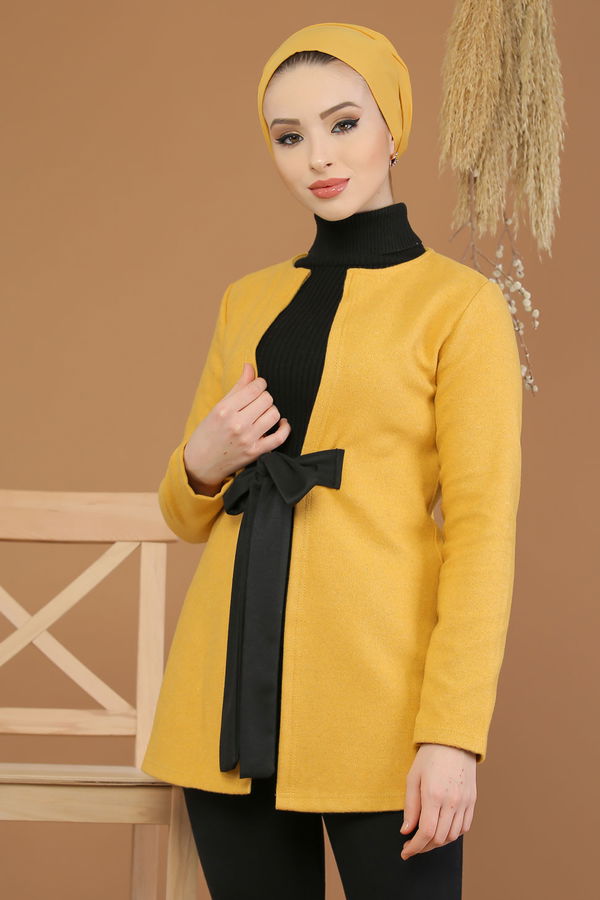 Kuşaklı Ceket Hardal - 8193 Sarı - 8193 Sarı