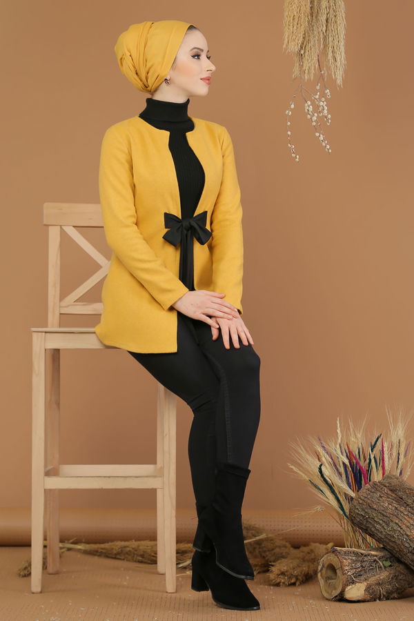 Kuşaklı Ceket Hardal - 8193 Sarı - 8193 Sarı