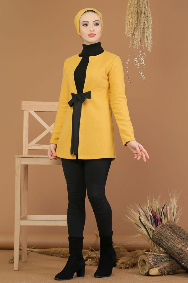 Kuşaklı Ceket Hardal - 8193 Sarı - 8193 Sarı