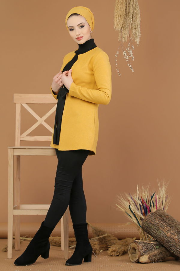 Kuşaklı Ceket Hardal - 8193 Sarı - 8193 Sarı