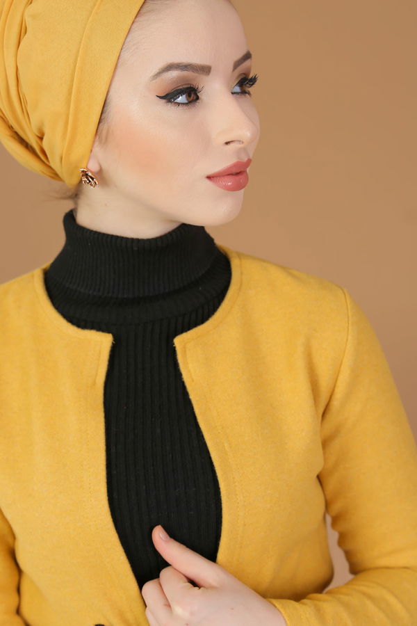 Kuşaklı Ceket Hardal - 8193 Sarı - 8193 Sarı