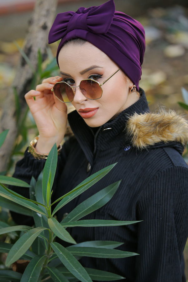 Fiyonklu Bone Siyah Mor - 6847