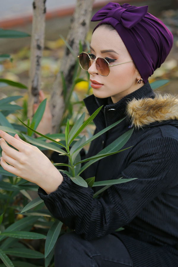 Fiyonklu Bone Siyah Mor - 6847