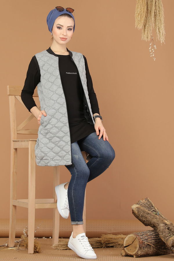 Baklava Desen Yelek Siyah  Gri - 8200