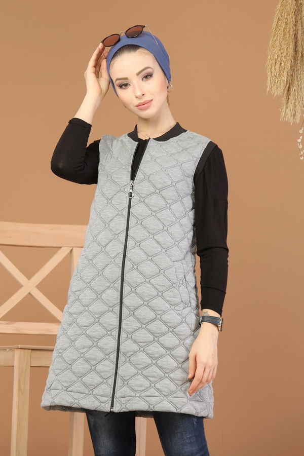 Baklava Desen Yelek Siyah  Gri - 8200