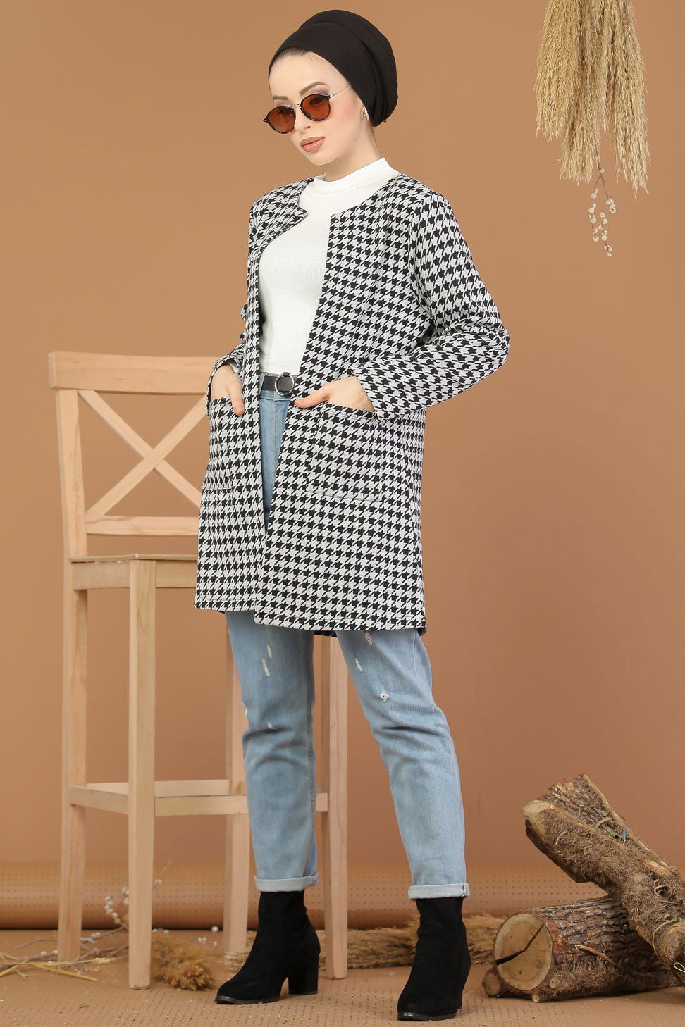 Desenli Ceket Siyah Gri Siyah - 8213