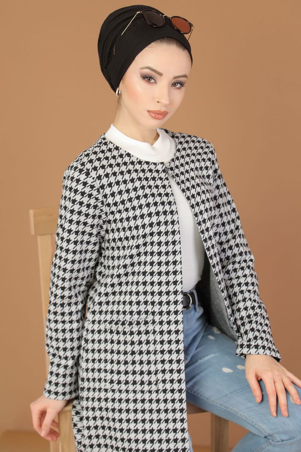 Desenli Ceket Siyah Gri Siyah - 8213