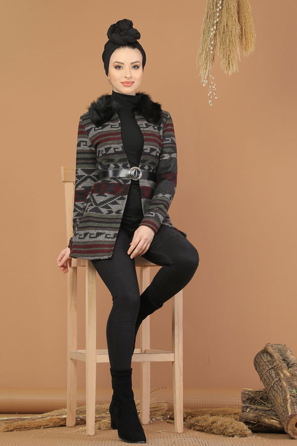 Kürk Detay Ceket Bordo Haki - 8233 Bordo - 8233