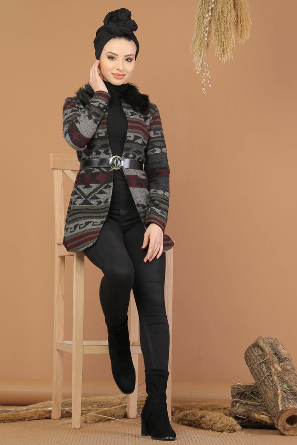 Kürk Detay Ceket Bordo Haki - 8233 Bordo - 8233