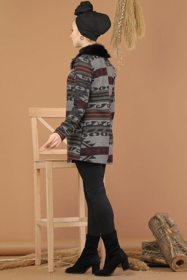Kürk Detay Ceket Bordo Haki - 8233 Bordo - 8233