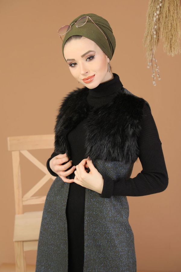 Kürk Detay Yelek Haki - 8186 Haki - 8186