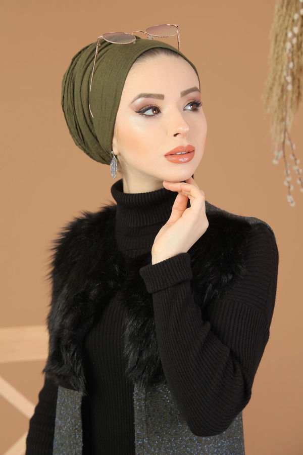 Kürk Detay Yelek Haki - 8186 Haki - 8186