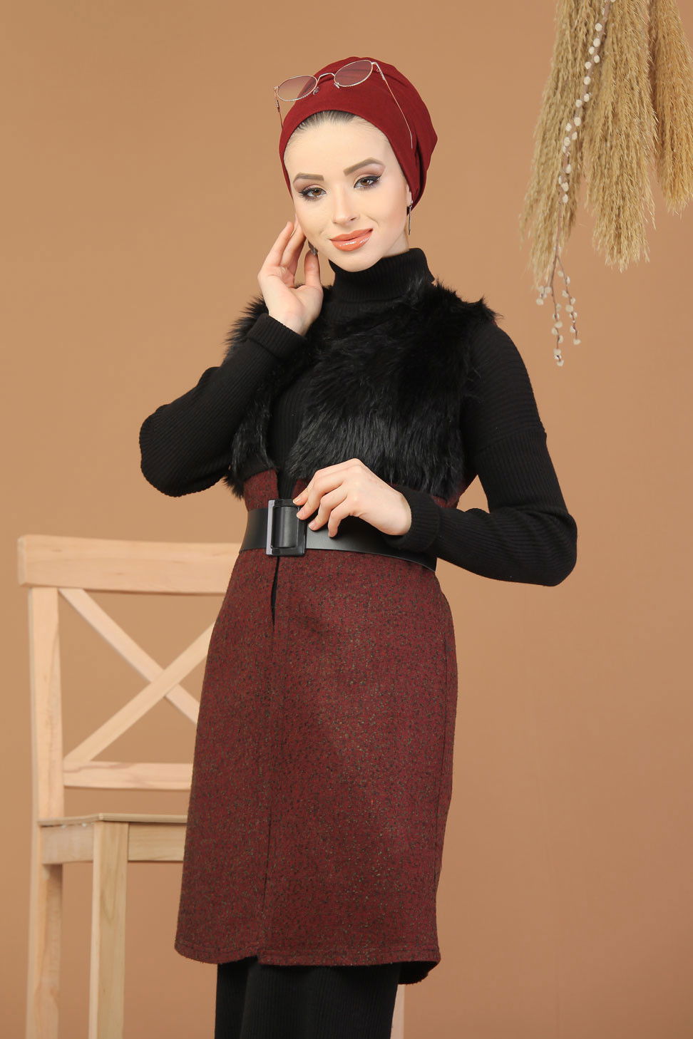 Kürk Detay Yelek Bordo - 8186 Bordo - 8186 BORDO