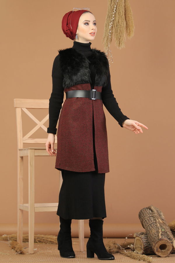 Kürk Detay Yelek Bordo - 8186 Bordo - 8186 BORDO