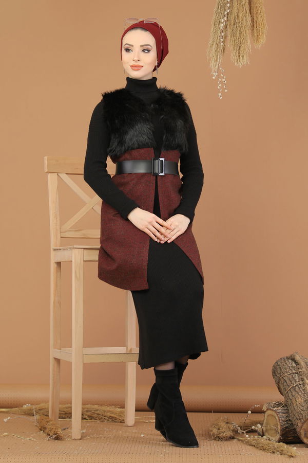 Kürk Detay Yelek Bordo - 8186 Bordo - 8186 BORDO