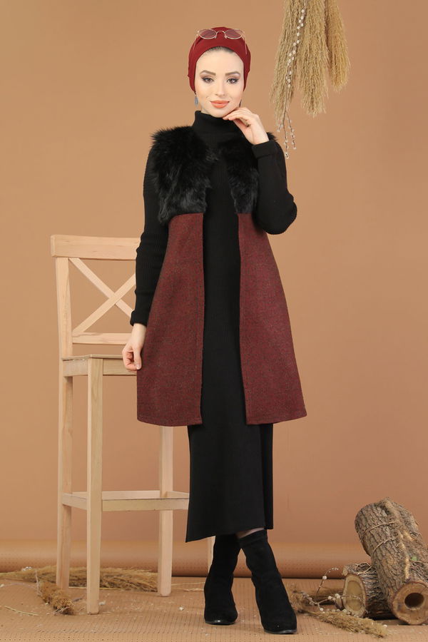 Kürk Detay Yelek Bordo - 8186 Bordo - 8186 BORDO