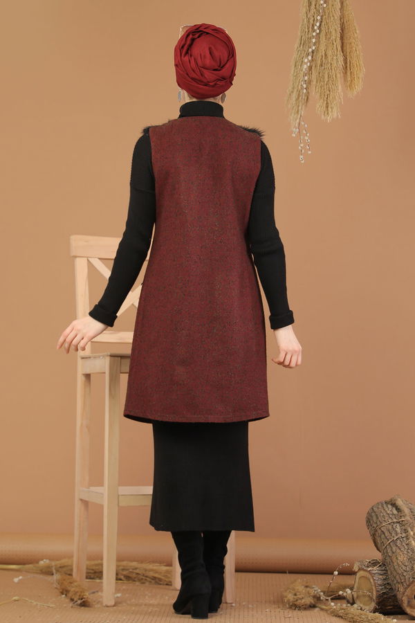 Kürk Detay Yelek Bordo - 8186 Bordo - 8186 BORDO