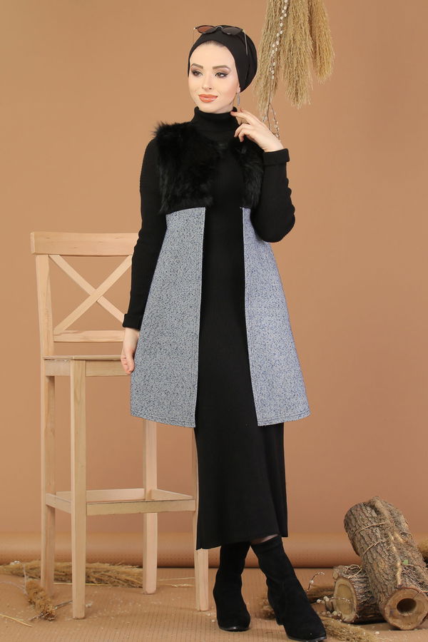 Kürk Detay Yelek Gri - 8186 Gri - 8186