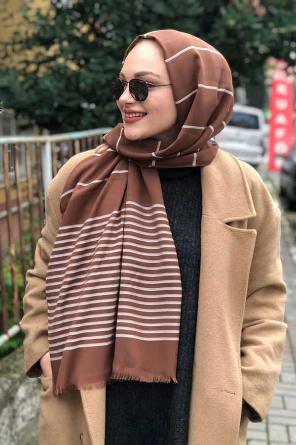 Çizgili Şal Siyah  Kahverengi - 8181