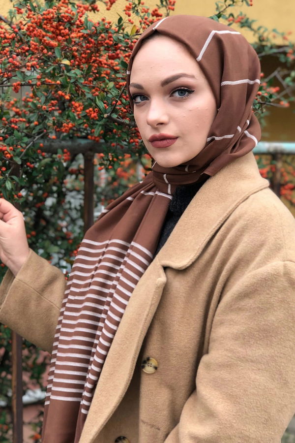 Çizgili Şal Siyah  Kahverengi - 8181
