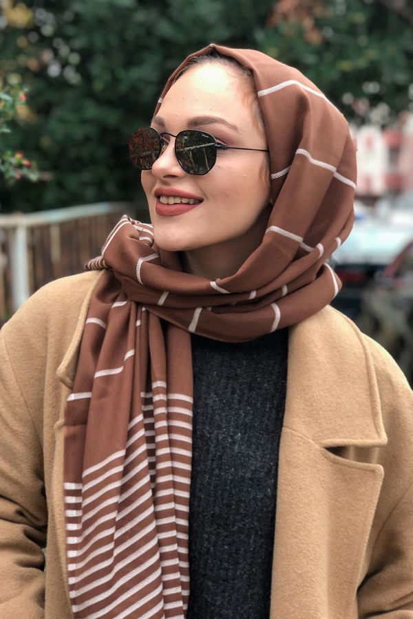 Çizgili Şal Siyah  Kahverengi - 8181