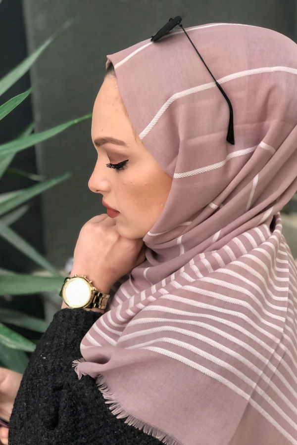 Çizgili Şal Siyah  Pembe - 8181 PEMBE
