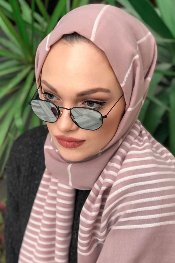 Çizgili Şal Siyah  Pembe - 8181 PEMBE