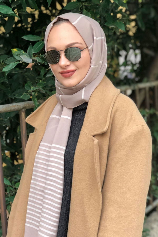 Çizgili Şal Siyah  Vizon - 8181