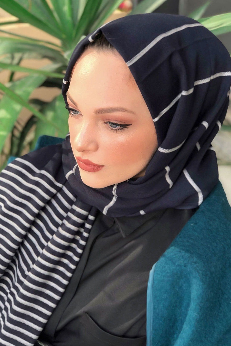 Çizgili Şal Siyah  Lacivert - 8181 LACİVERT
