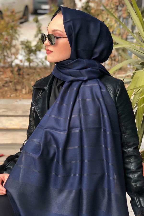 Simli Şal Siyah Lacivert - 8180
