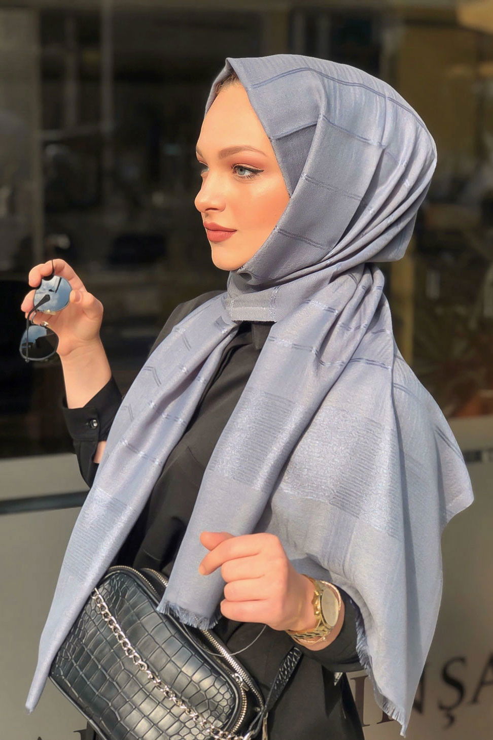 Simli Şal Siyah Gri - 8180 GRİ