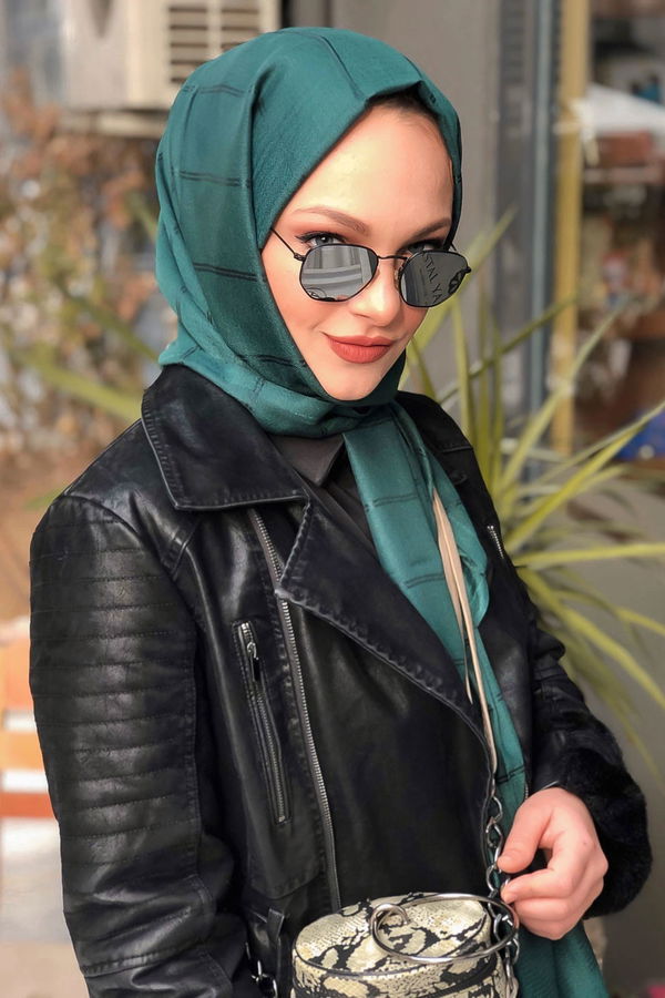 Simli Şal Siyah Yeşil - 8180