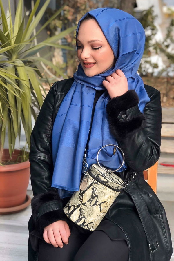Simli Şal Siyah Mavi - 8180